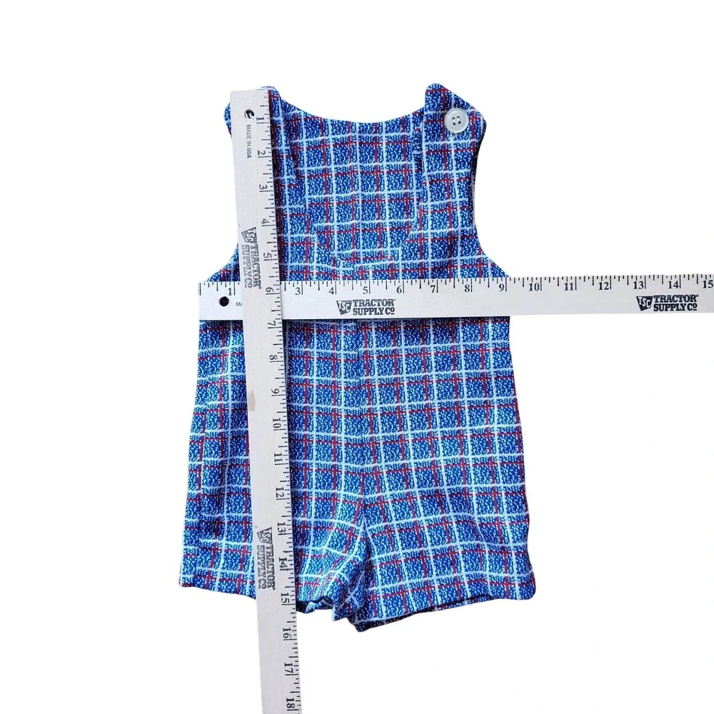 Healthtex Vintage 70s Boys Plaid Romper & Football Applique Turtleneck Top 6-12M